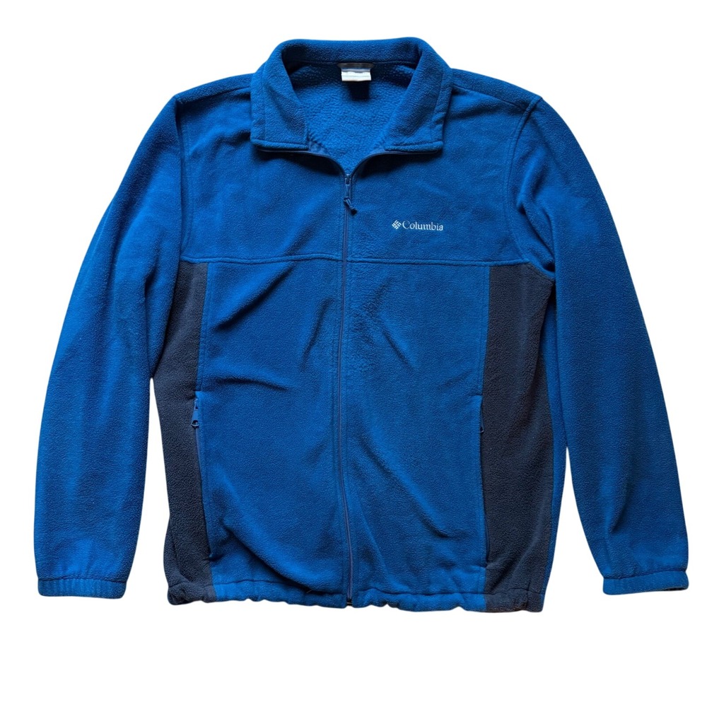 Columbia Fleece Jacket Mens L Blue Full‎ Zip Colorblock Hiking Outdoor Sporty